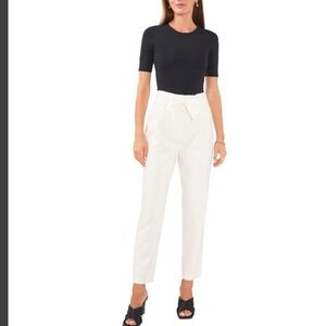 Vince Camuto High-Waist Paperbag Tapered Pants in White